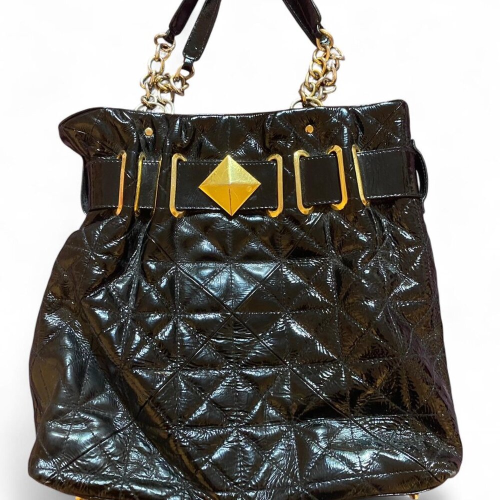 Vintage Paradox Leather black and gold quilted leather shoulder tote bag
